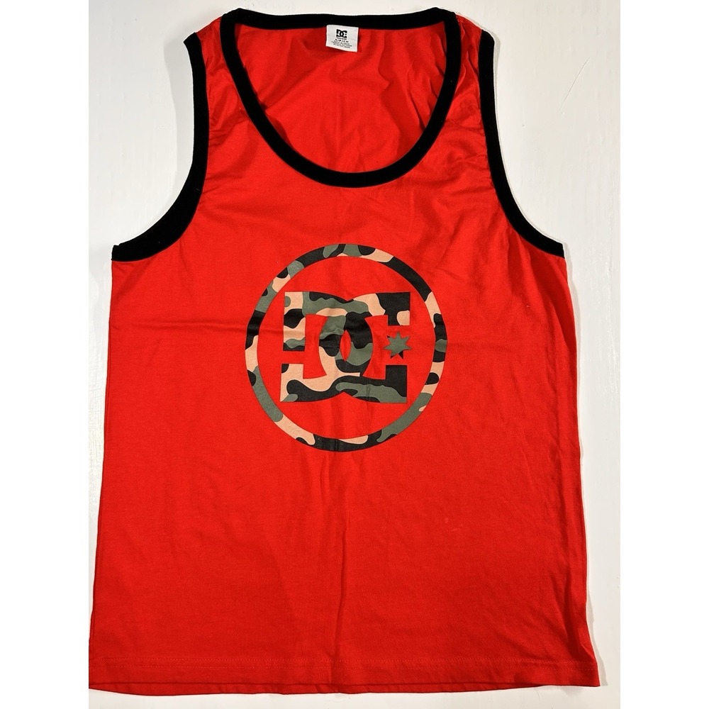 D.C Men's Tank Top Red Small Camouflage Logo Summer Sleeveless Skatewear Street